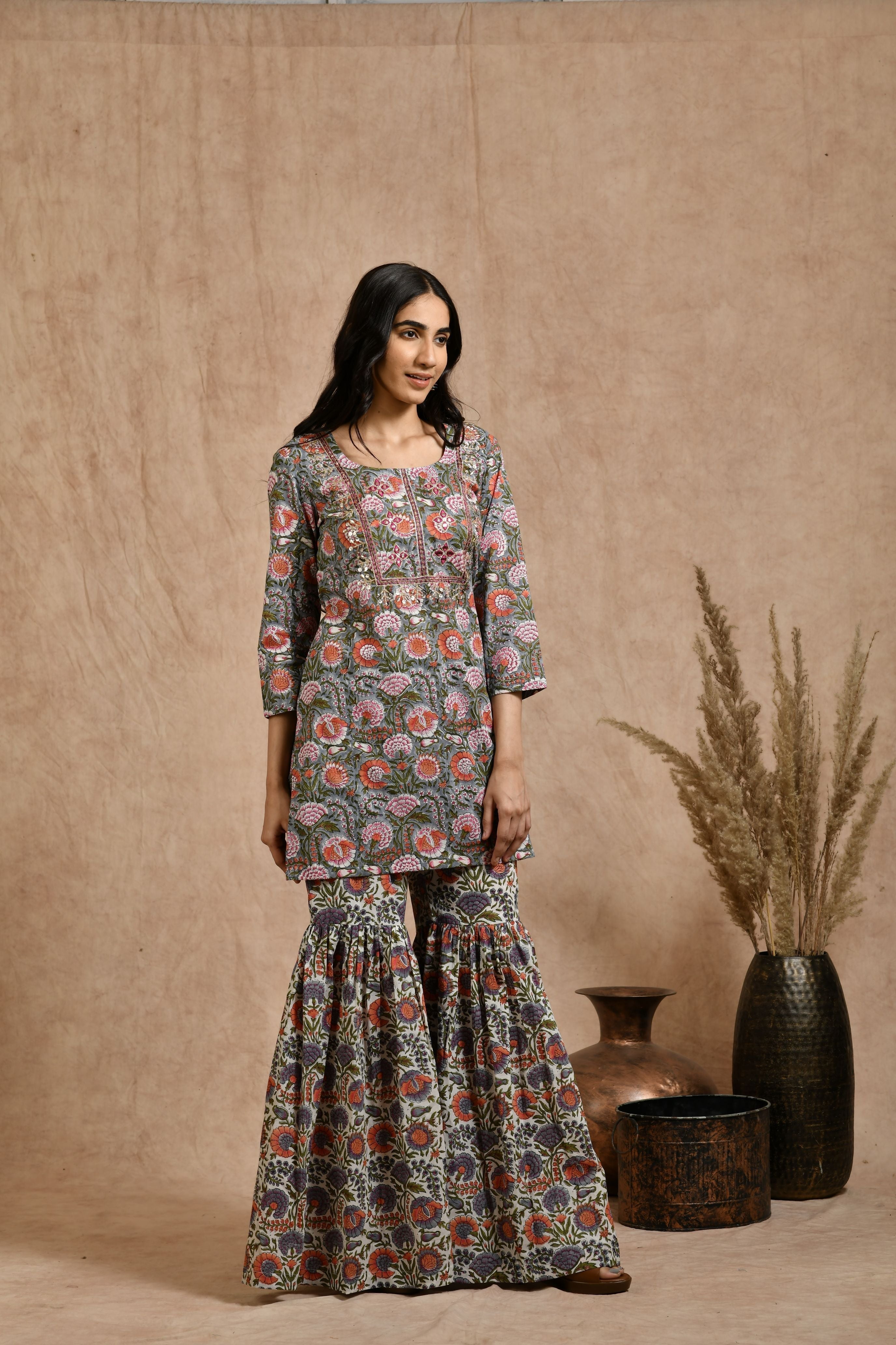 Premium cotton embroidered jaipuri print dupatta set JOLLY2