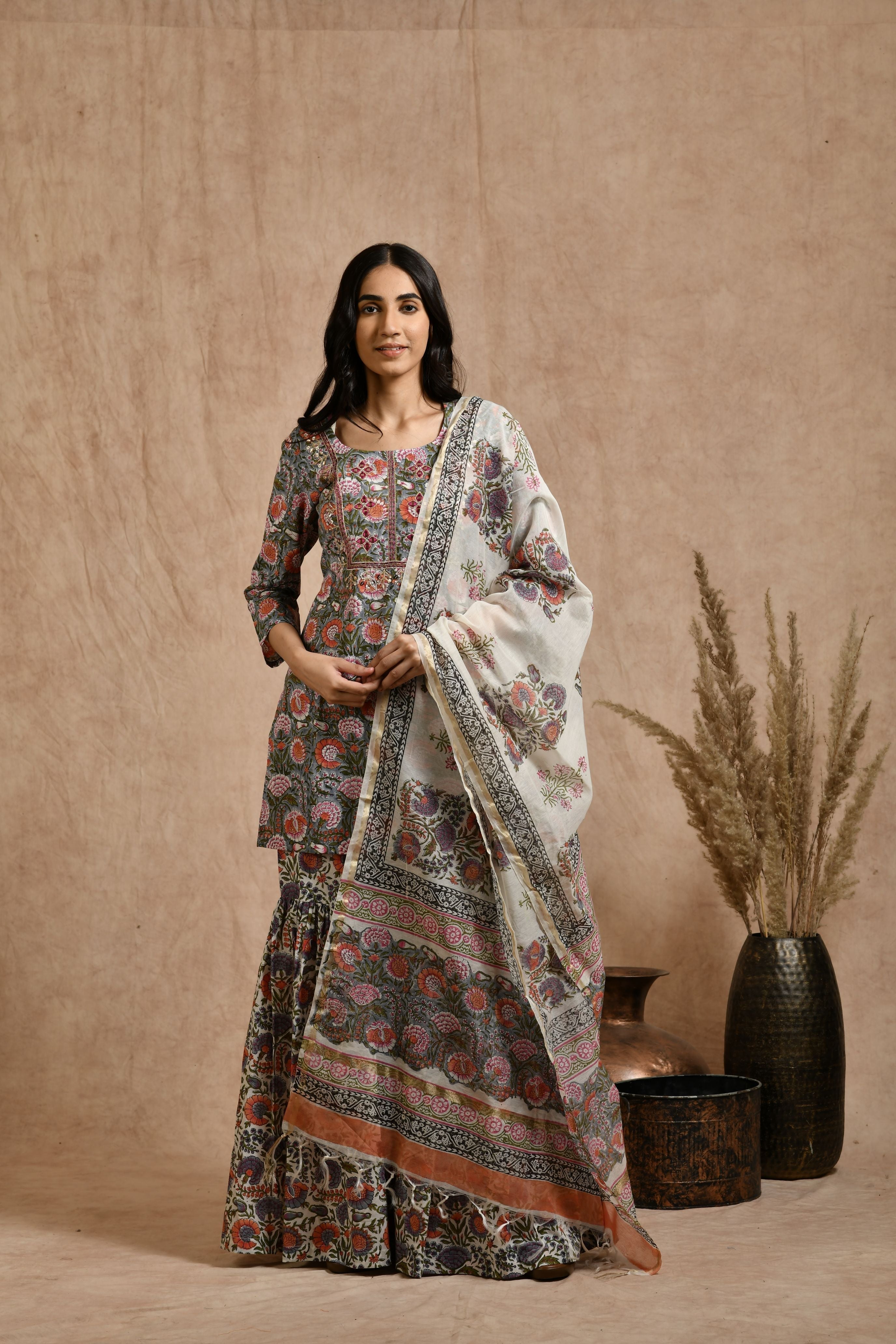 Premium cotton embroidered jaipuri print dupatta set JOLLY2