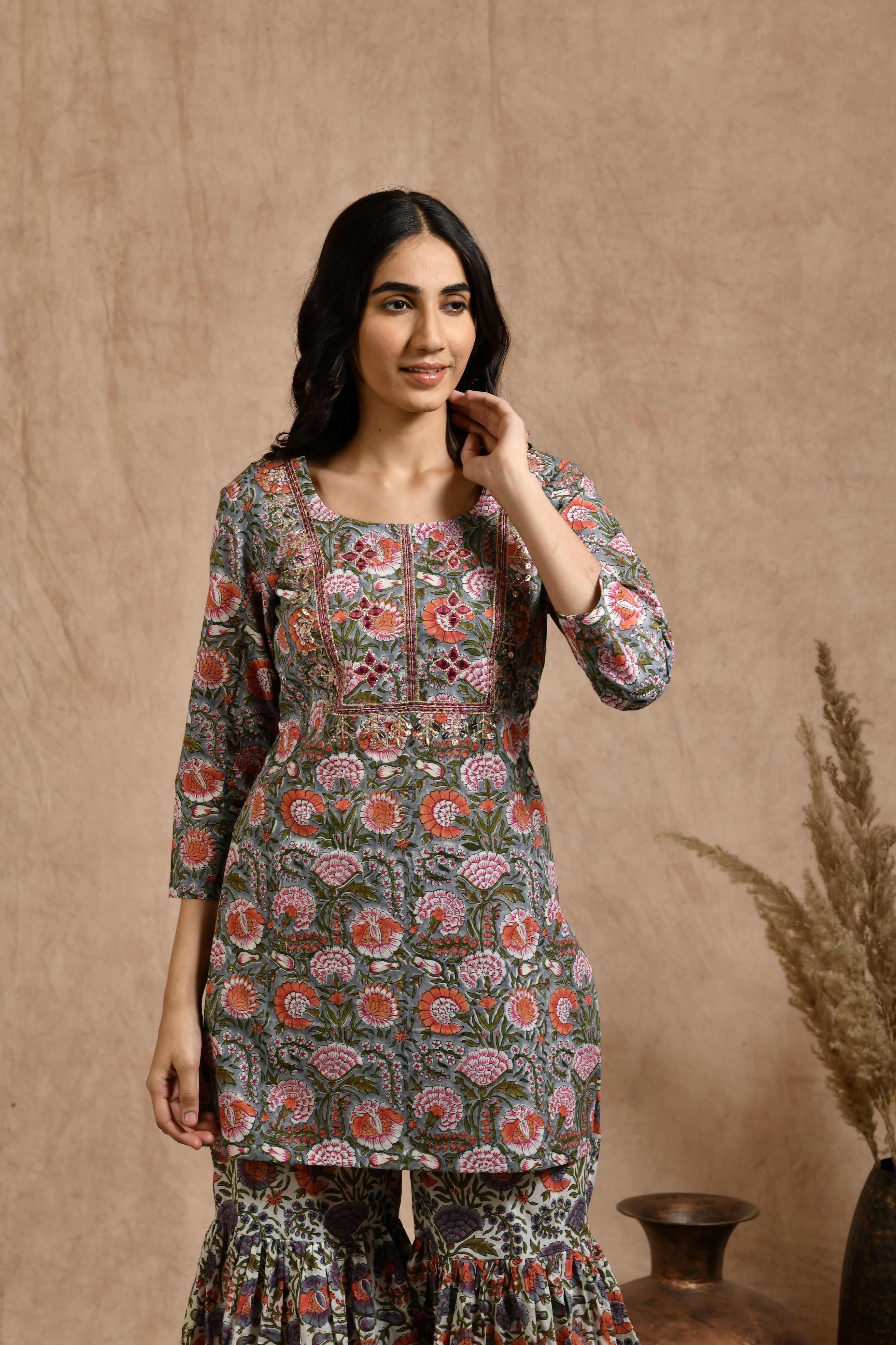 Premium cotton embroidered jaipuri print dupatta set JOLLY2
