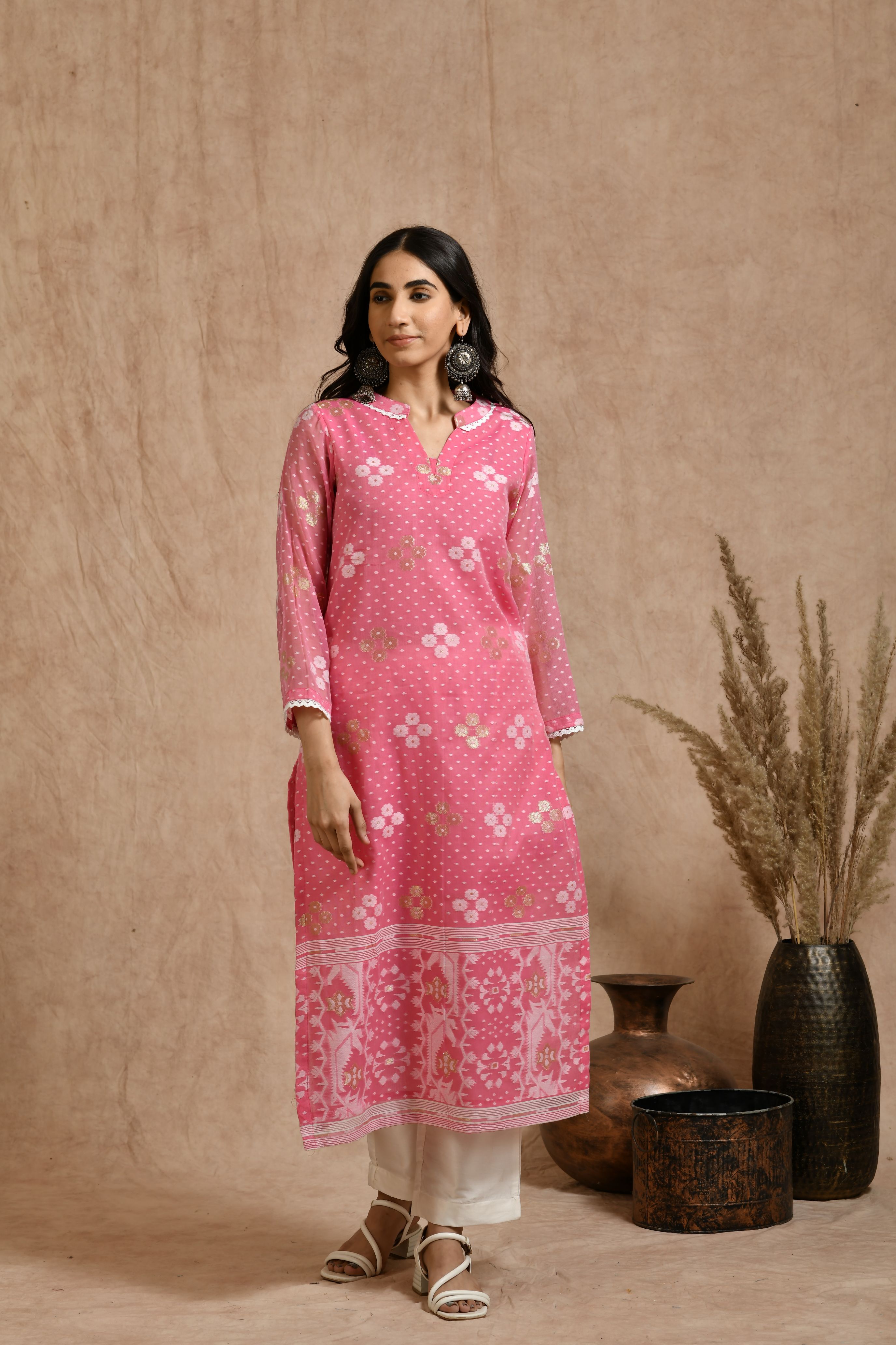 A Fine Jamdani classic kurta Pant Set With Dupatta JD 08