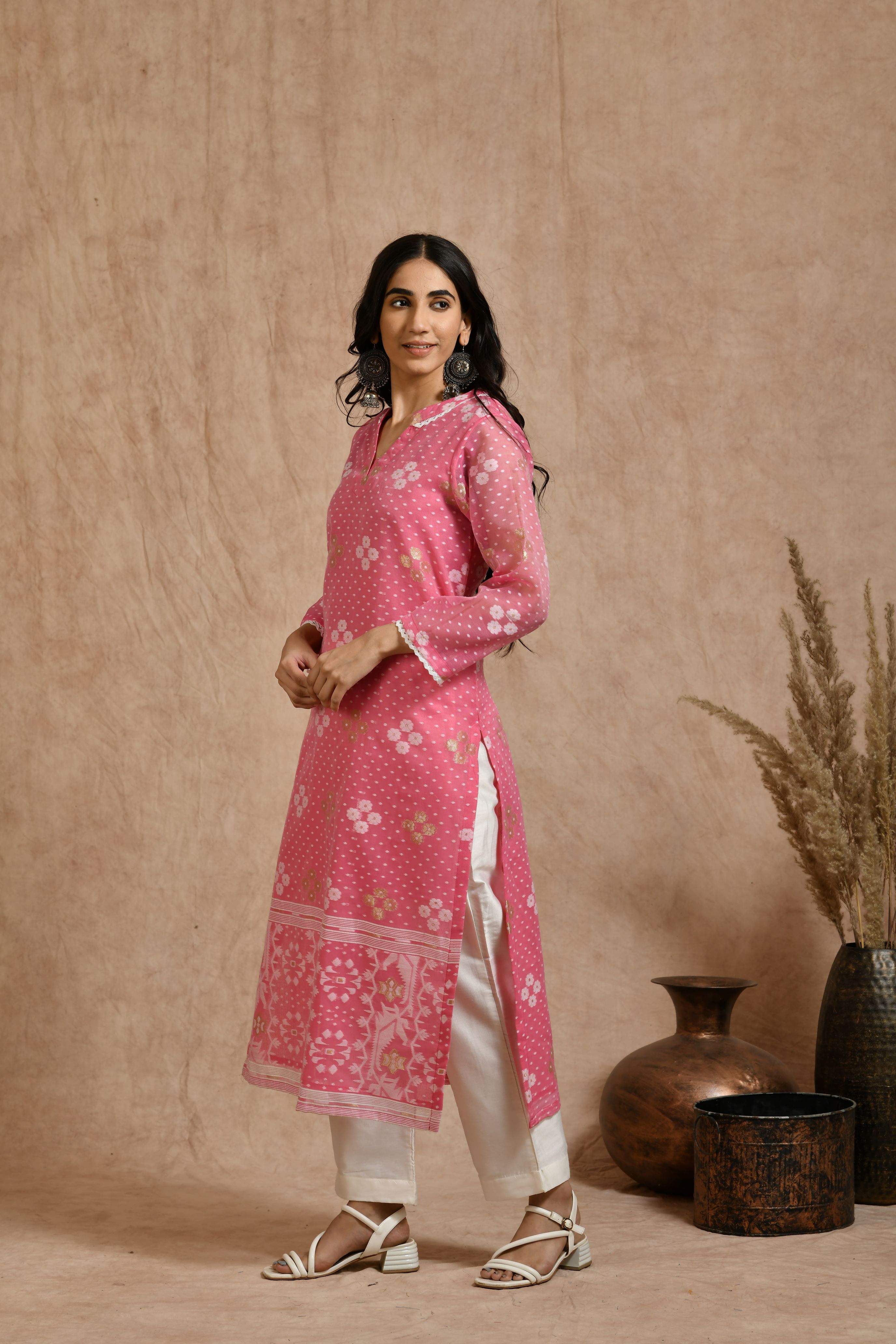 A Fine Jamdani classic kurta Pant Set With Dupatta JD 08
