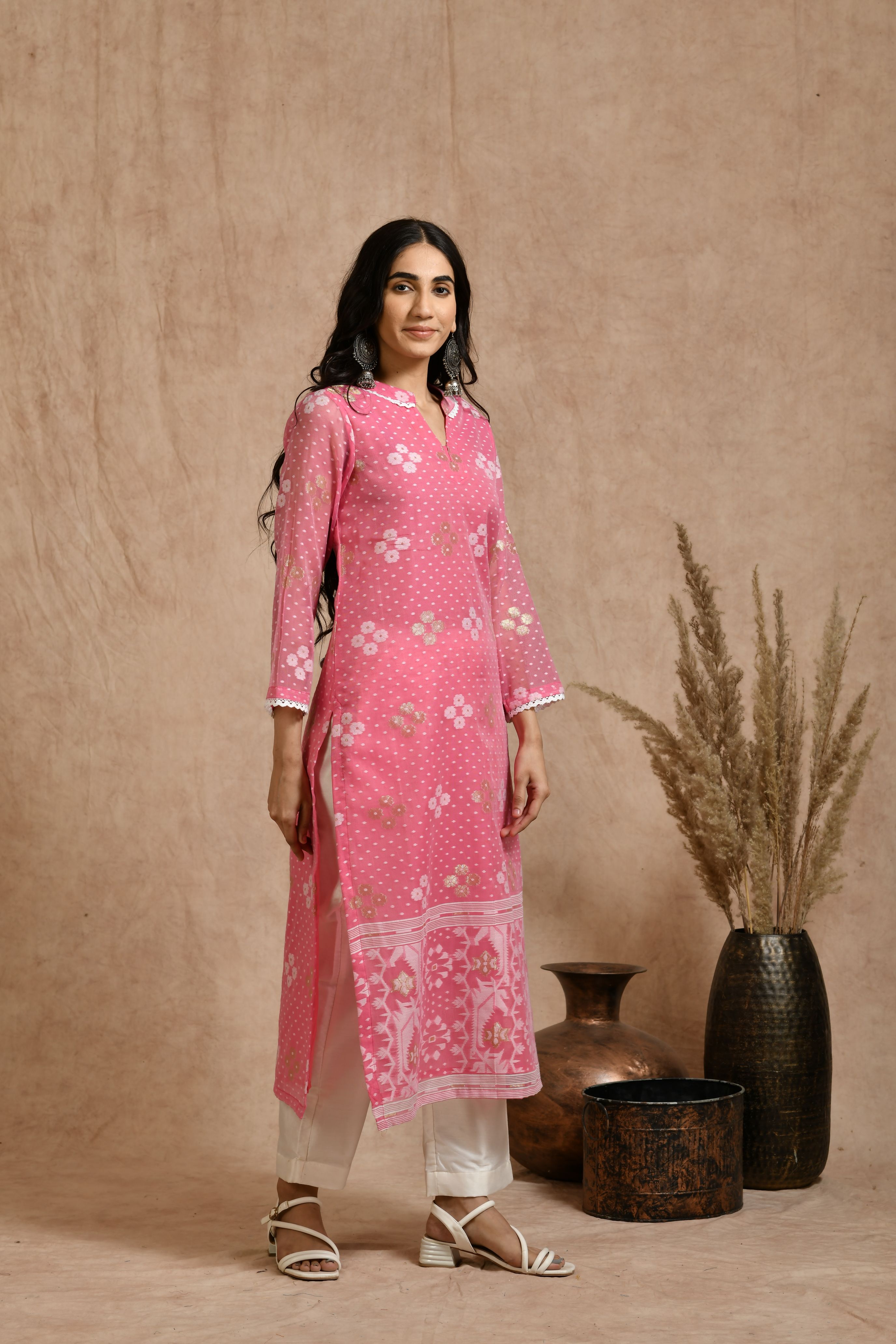 A Fine Jamdani classic kurta Pant Set With Dupatta JD 08