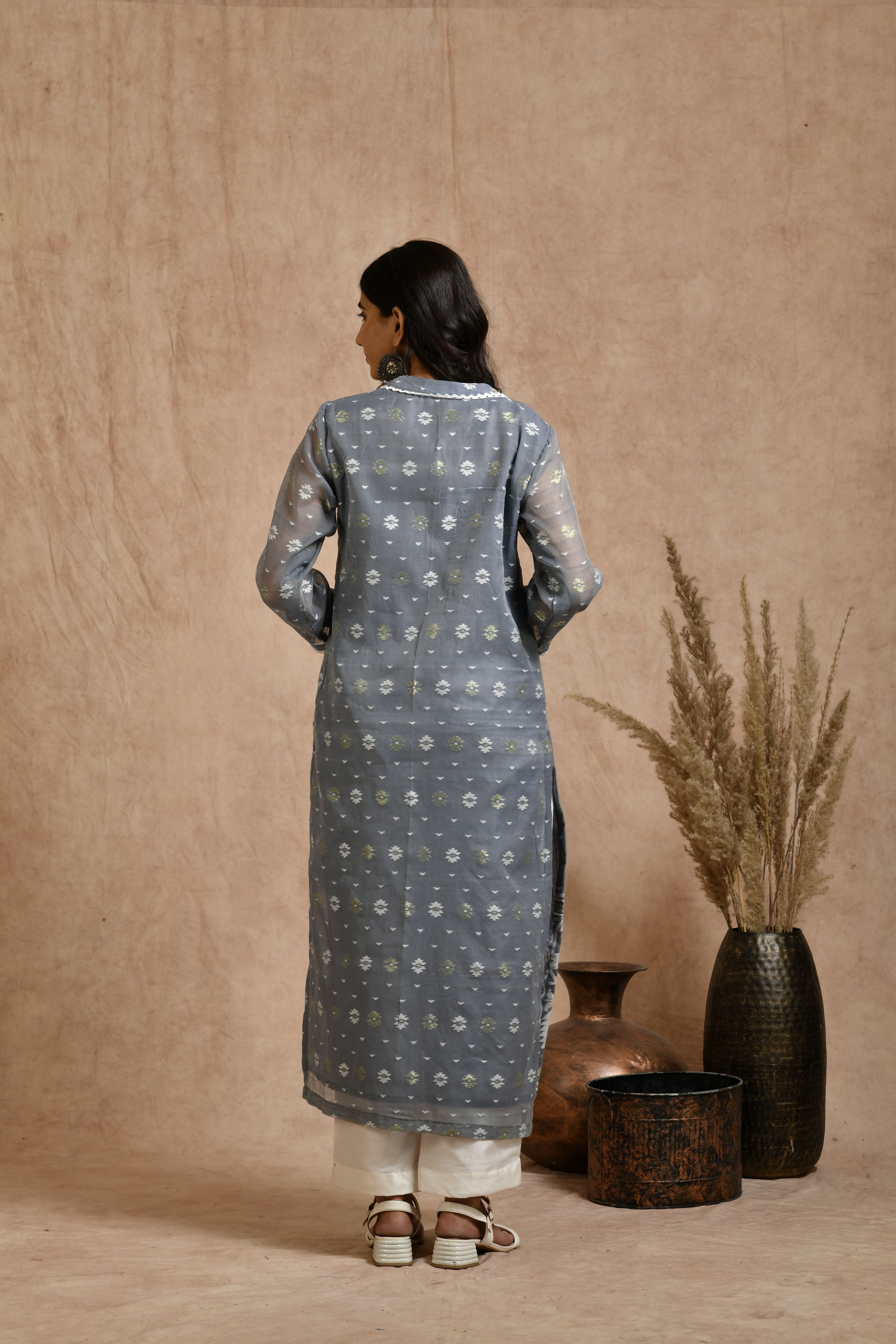 Fine Jamdani Classic Kurta Pant Set With Dupatta JD 14