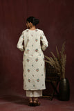 White and multicolor flower embroidered kurta and pant set