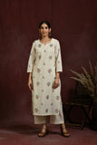 White and multicolor flower embroidered kurta and pant set