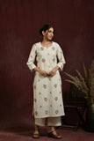 White and multicolor flower embroidered kurta and pant set