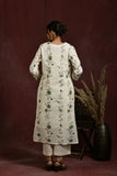 White and green flower embroidered kurta and pant set