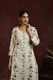 White and green flower embroidered kurta and pant set