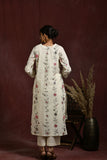 White and pink flower embroidered kurta and pant set