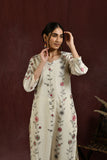 White and pink flower embroidered kurta and pant set