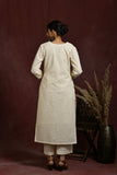 White and golden self embroidered kurta and pant set
