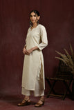 White and golden self embroidered kurta and pant set