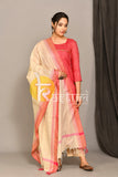 Pink cream kataan kurta and pant set K9