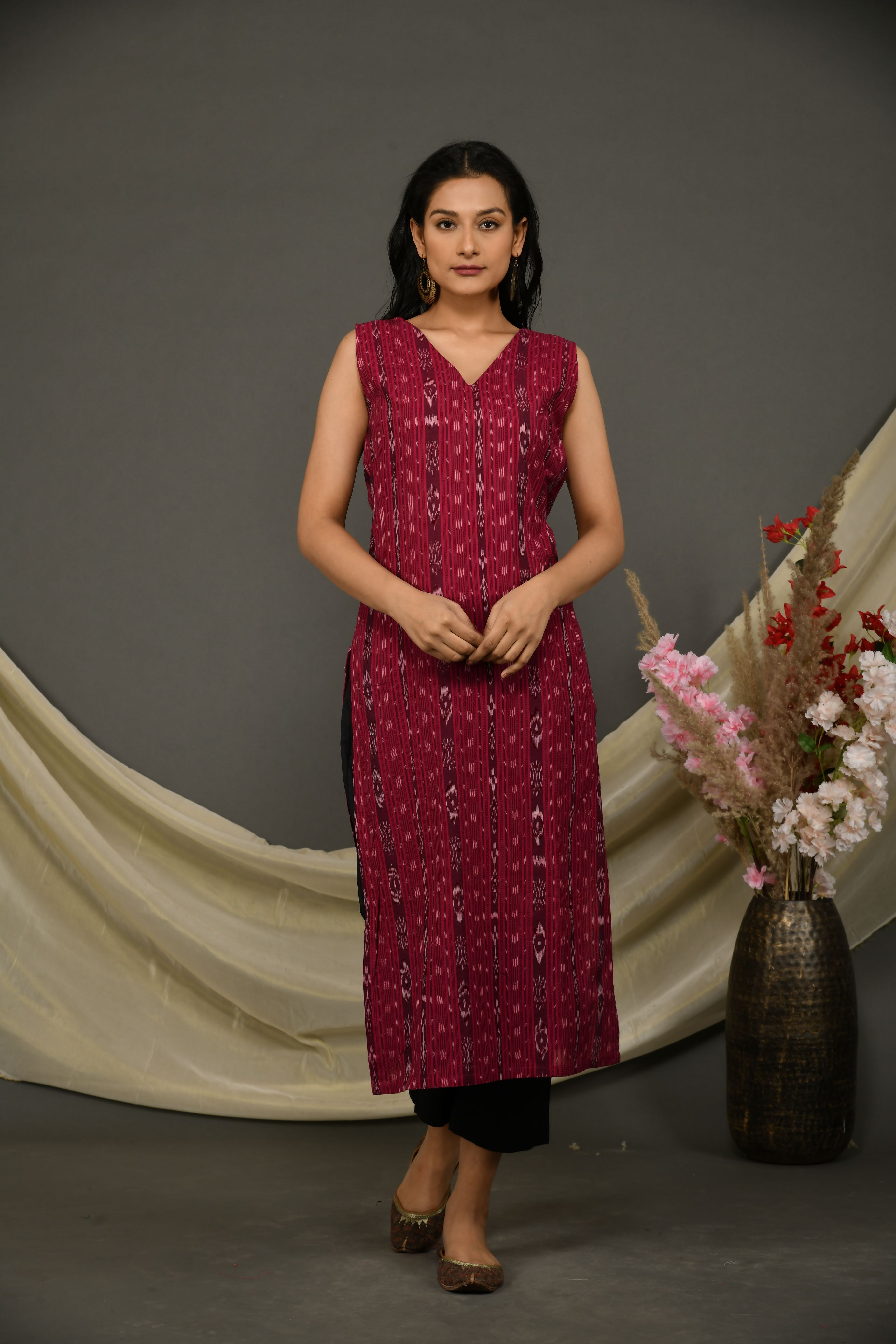 Dark Pink Sambalpuri Kurta Pant with Dupatta S5
