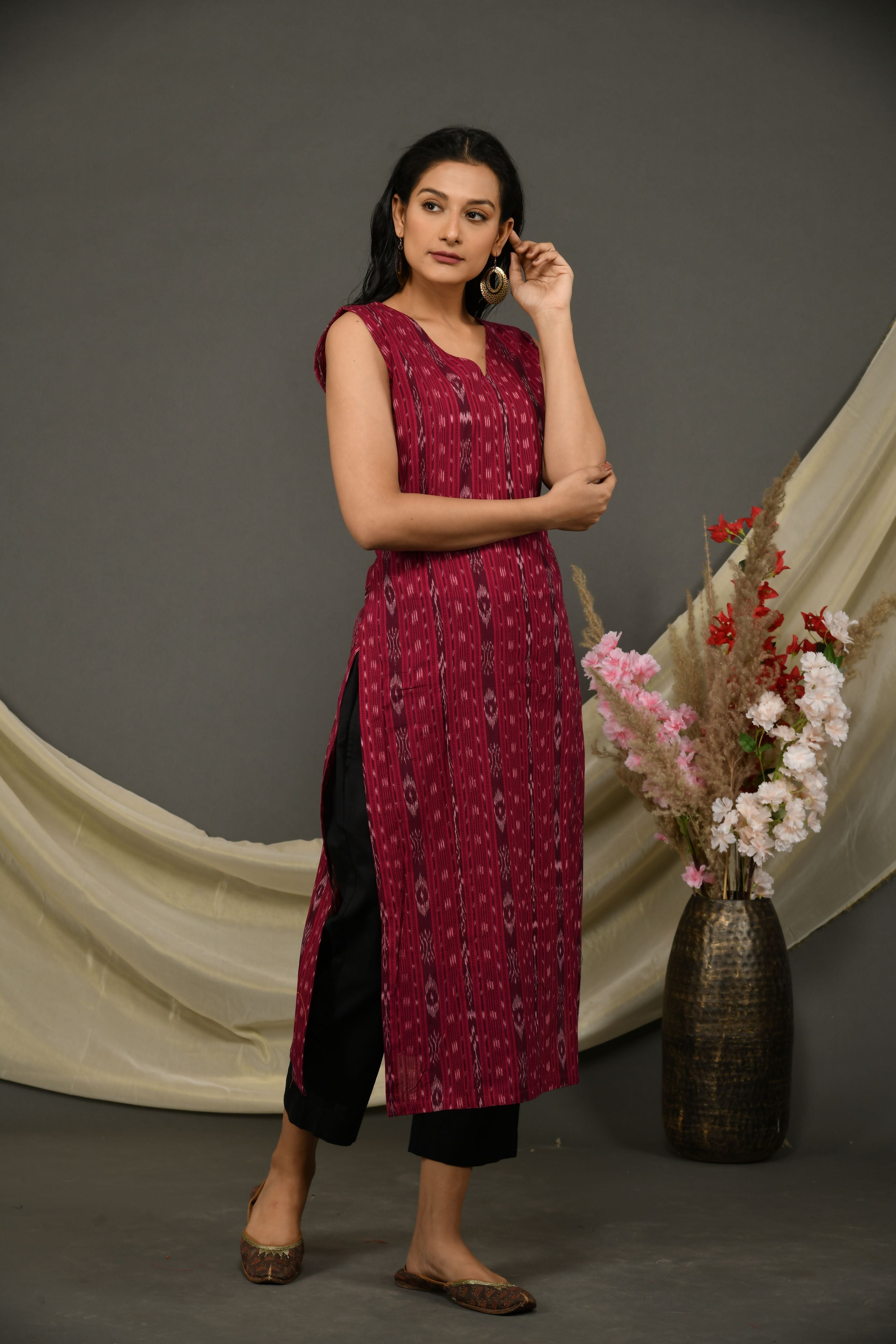 Dark Pink Sambalpuri Kurta Pant with Dupatta S5