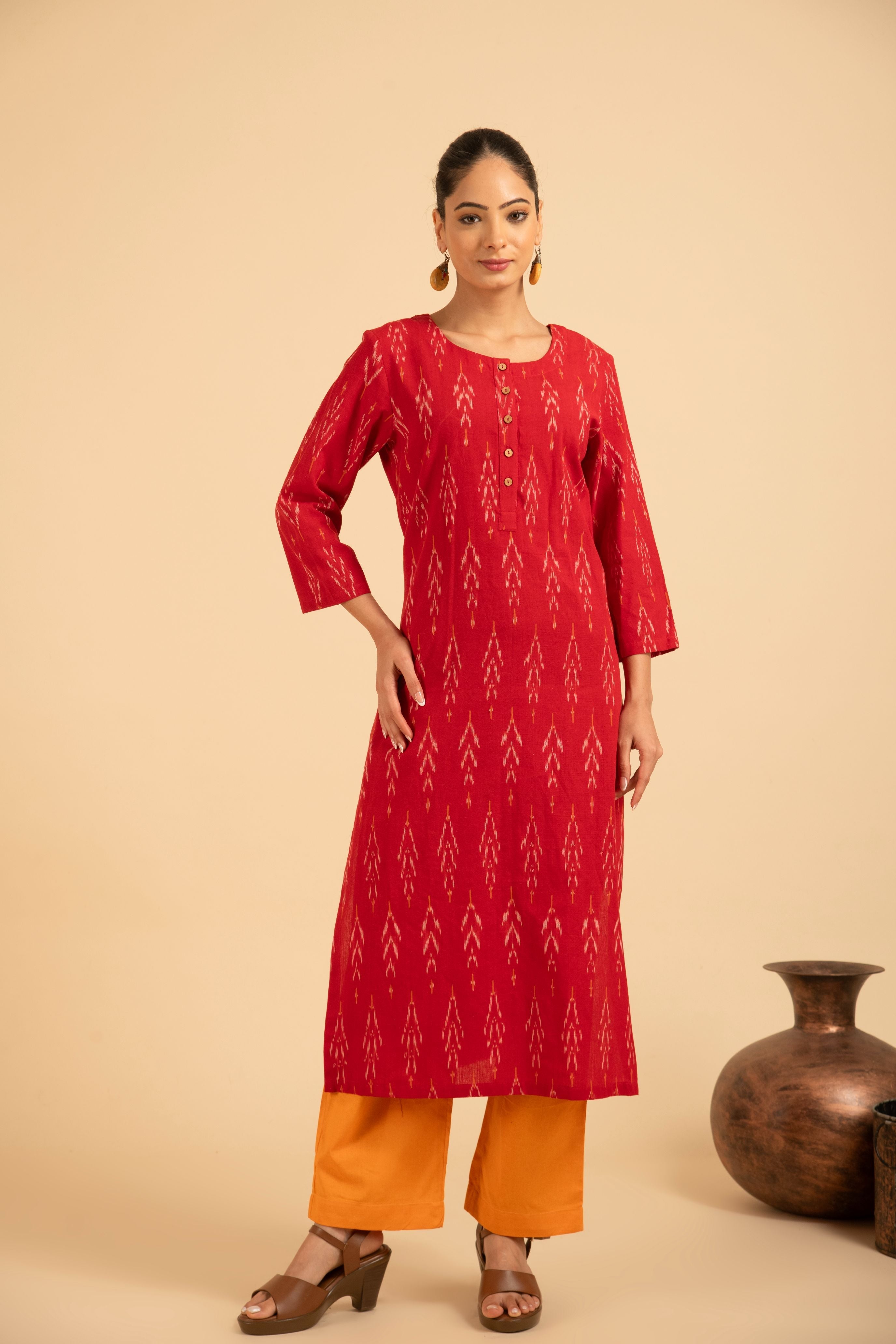 Pure cotton  pochampally  ikkat weave kurta with  conrast bottom  and dupatta IK104