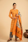 Pure cotton  Pochampally Double Ikkat Weave Kurta with Conrast Bottom  and Dupatta DK62