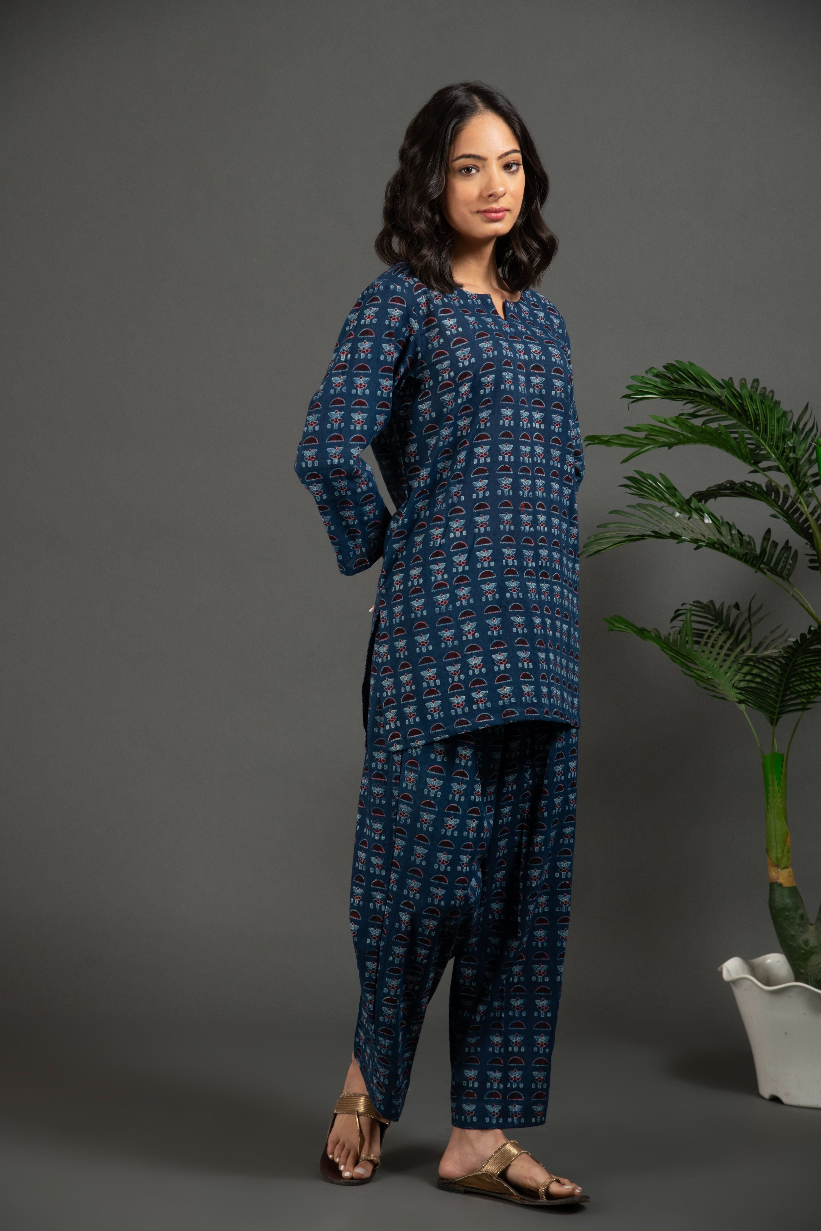 Handblock Ajrakh Print Pure Cotton Coord Sets