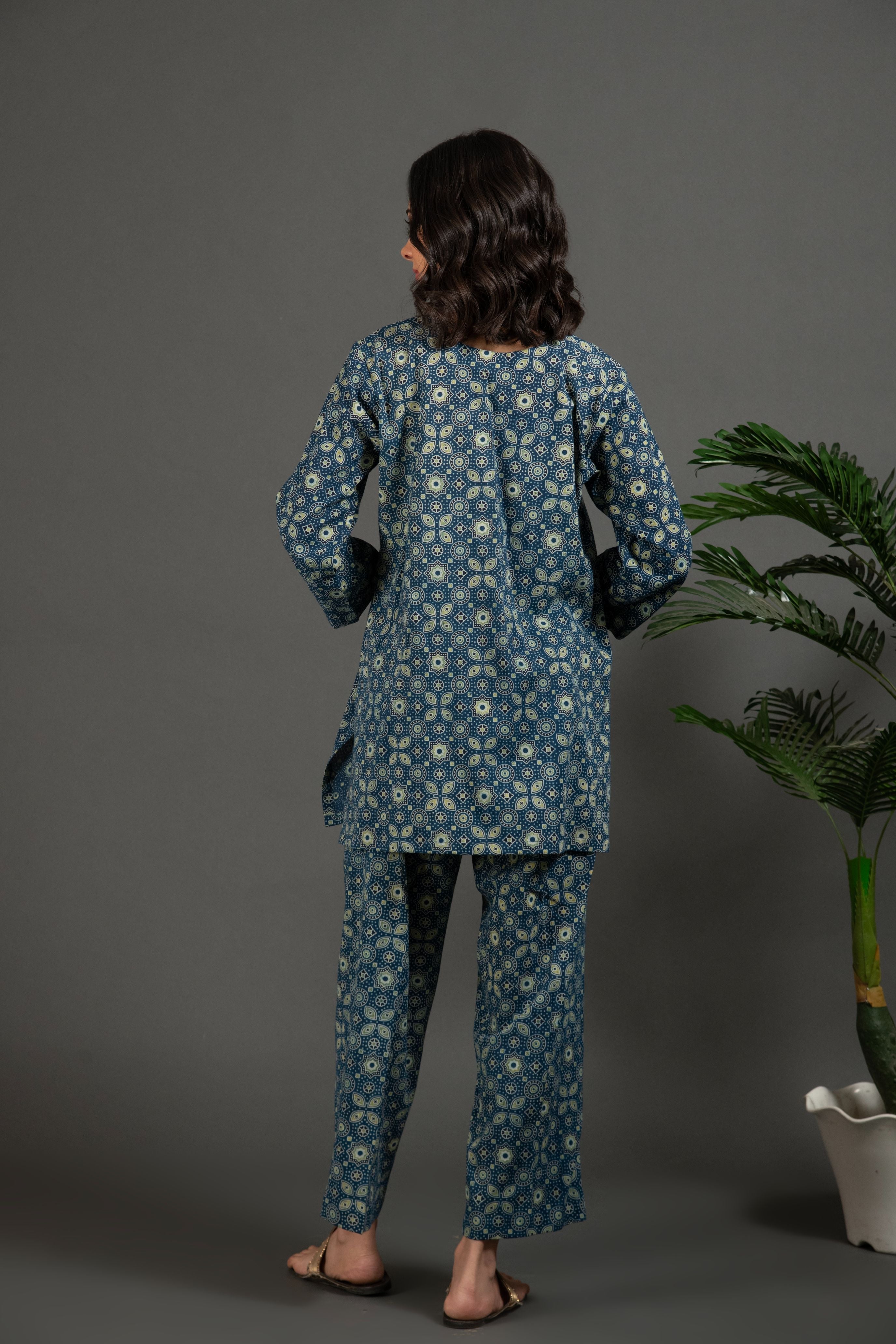 Handblock ajrakh print pure cotton coord set  AJ8