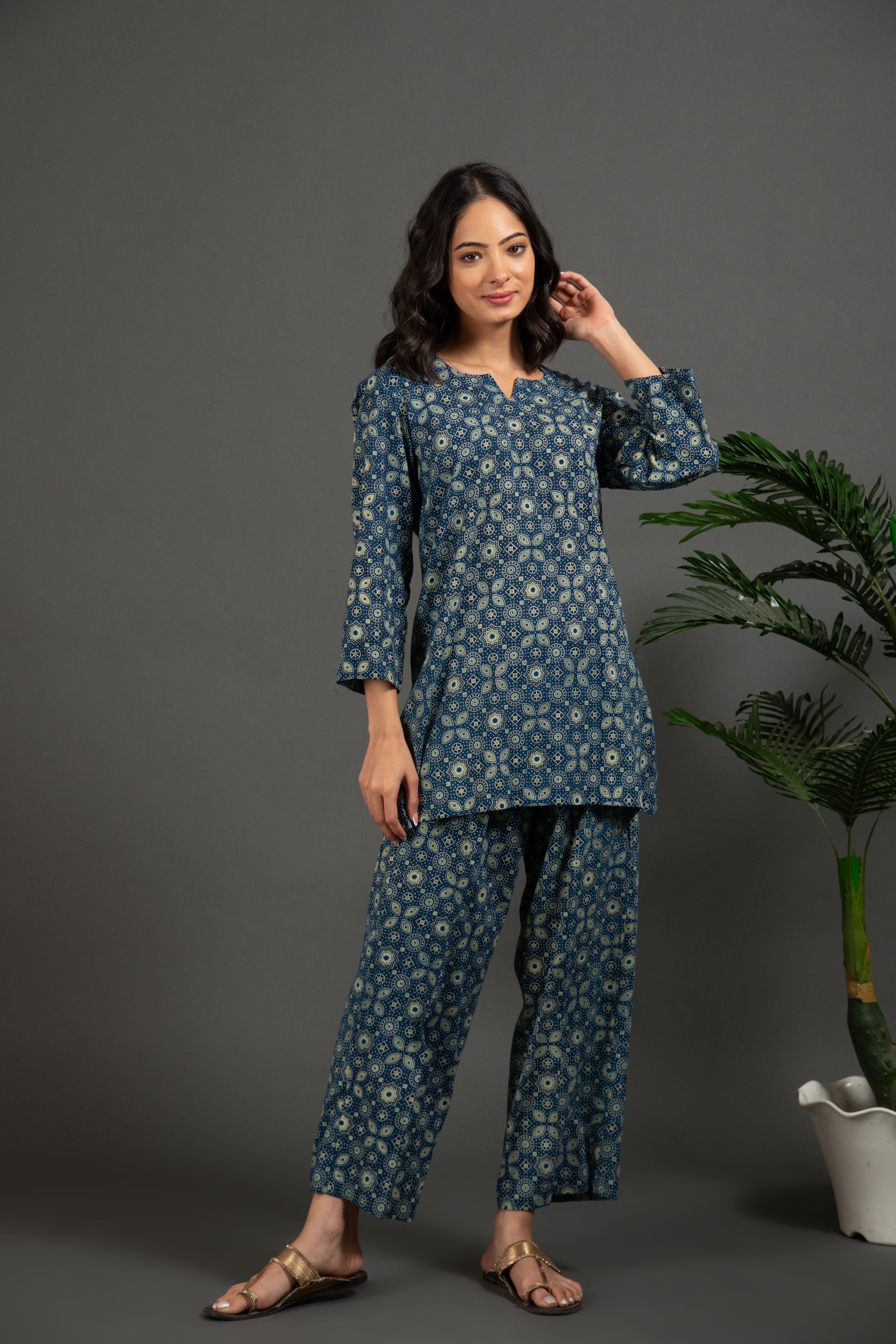 Handblock ajrakh print pure cotton coord set  AJ8