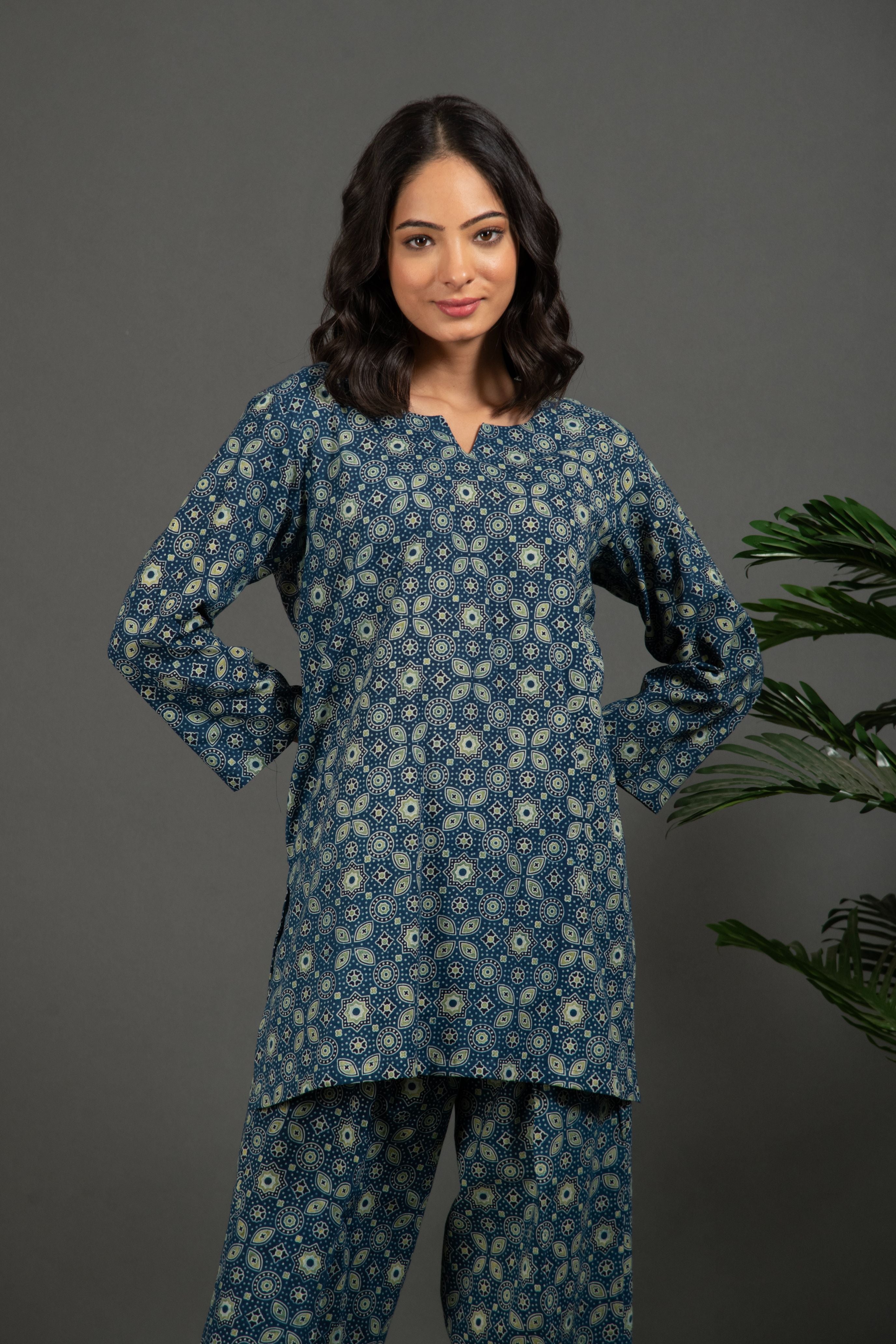 Handblock ajrakh print pure cotton coord set  AJ8