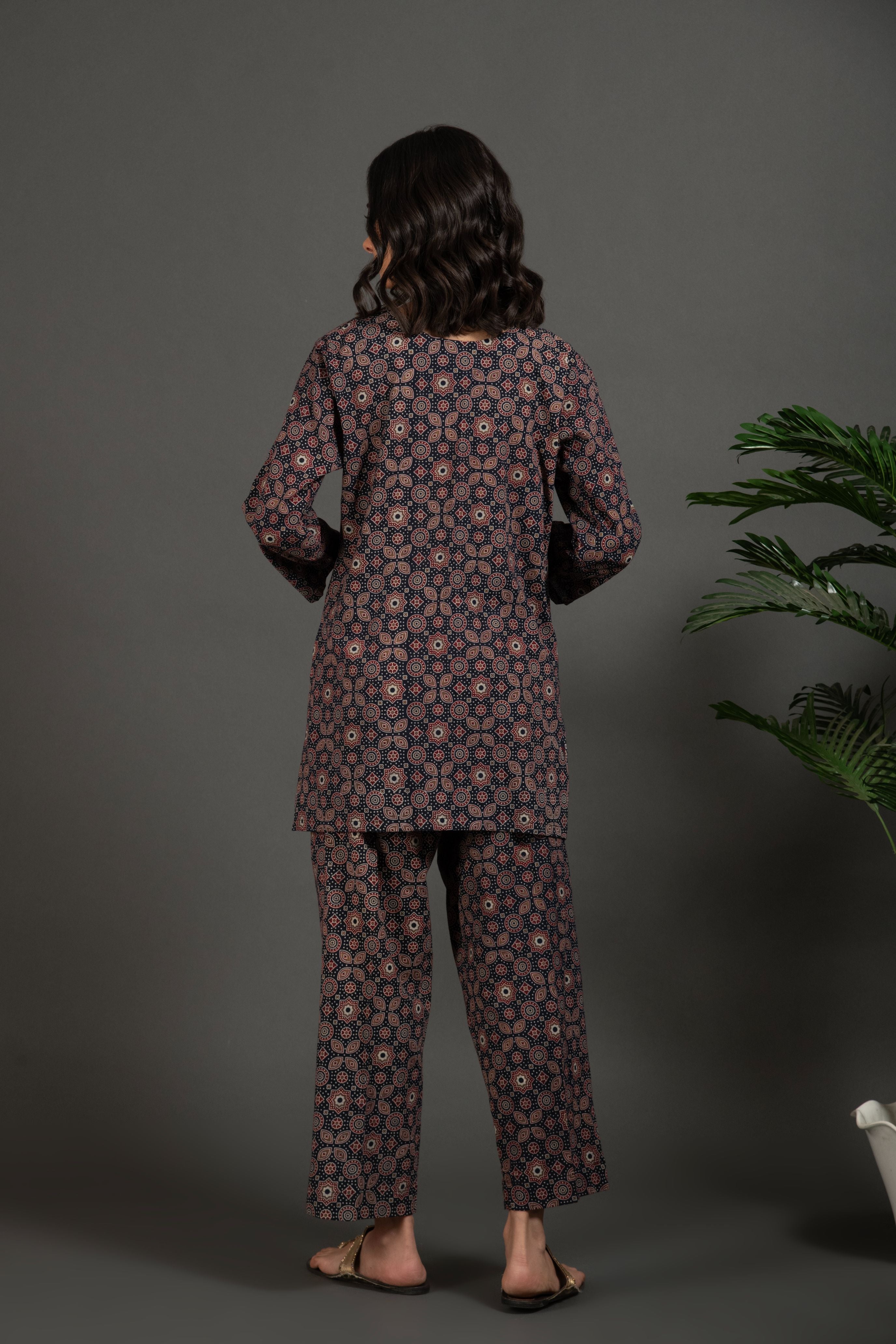 Handblock Ajrakh Print Pure Cotton Coord Sets