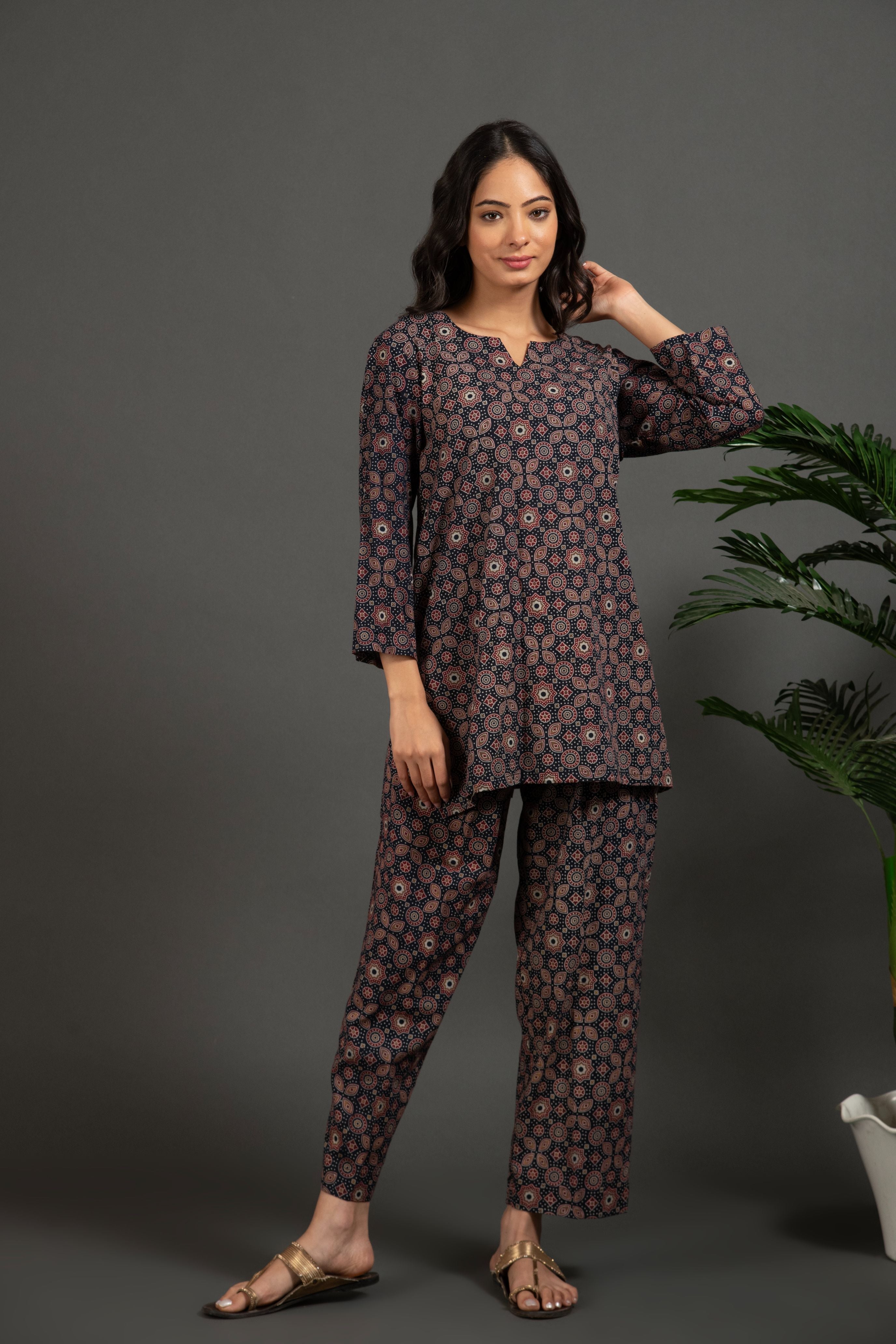 Handblock Ajrakh Print Pure Cotton Coord Sets