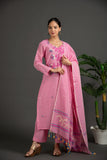 Hand made Pure Jamdani Floral Soft and Fine Cotton Kurta with Pant and Dupatta P 08