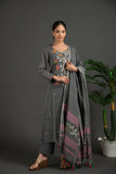 Hand Made Pure Jamdani Floral Soft and Fine Cotton Kurta with Pant and Dupatta P 09