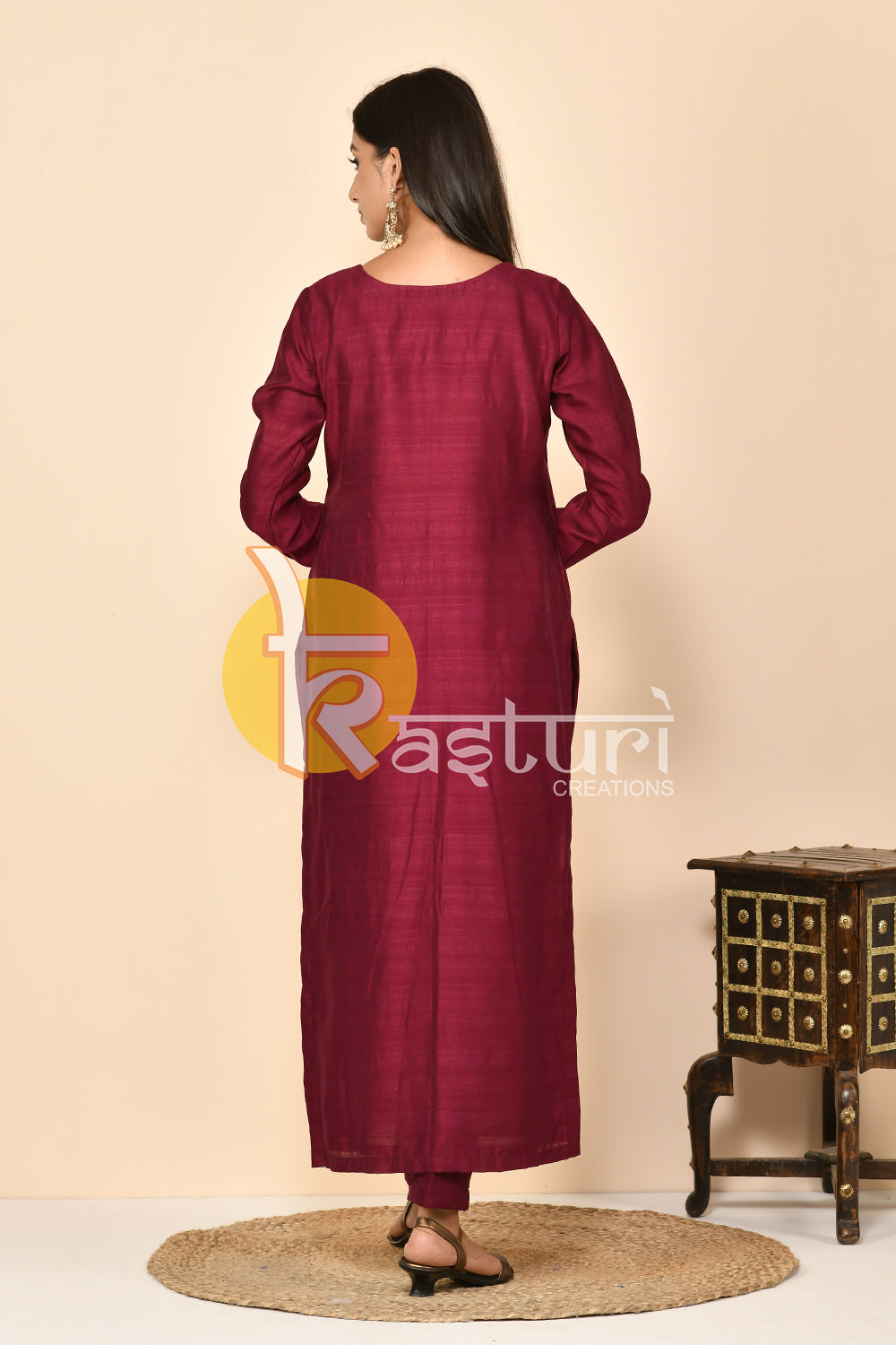 Mehroon embroiderd silk kurta with pant set