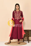Mehroon embroiderd silk kurta with pant set