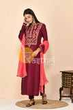 Mehroon embroiderd silk kurta with pant set