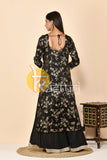 Black yellow embroidered chinon kurta and palazzo set