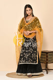 Black yellow embroidered chinon kurta and palazzo set