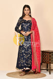 Blue heavy embroidered silk kurta and palazzo set