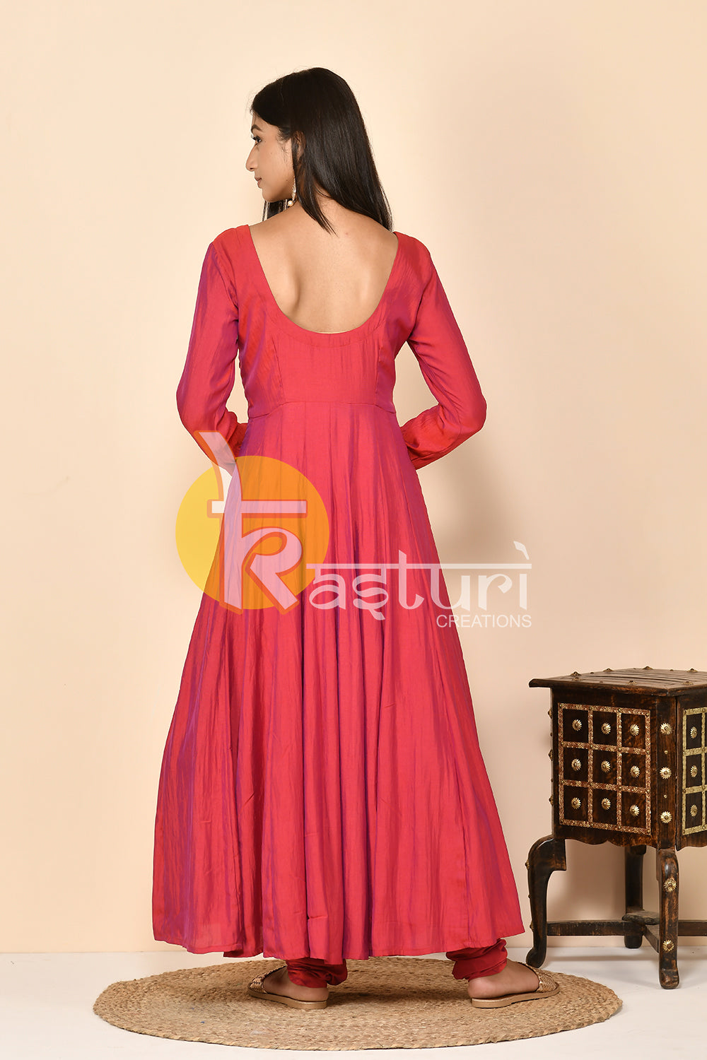 Pink silk anarkali kurta set with dupatta