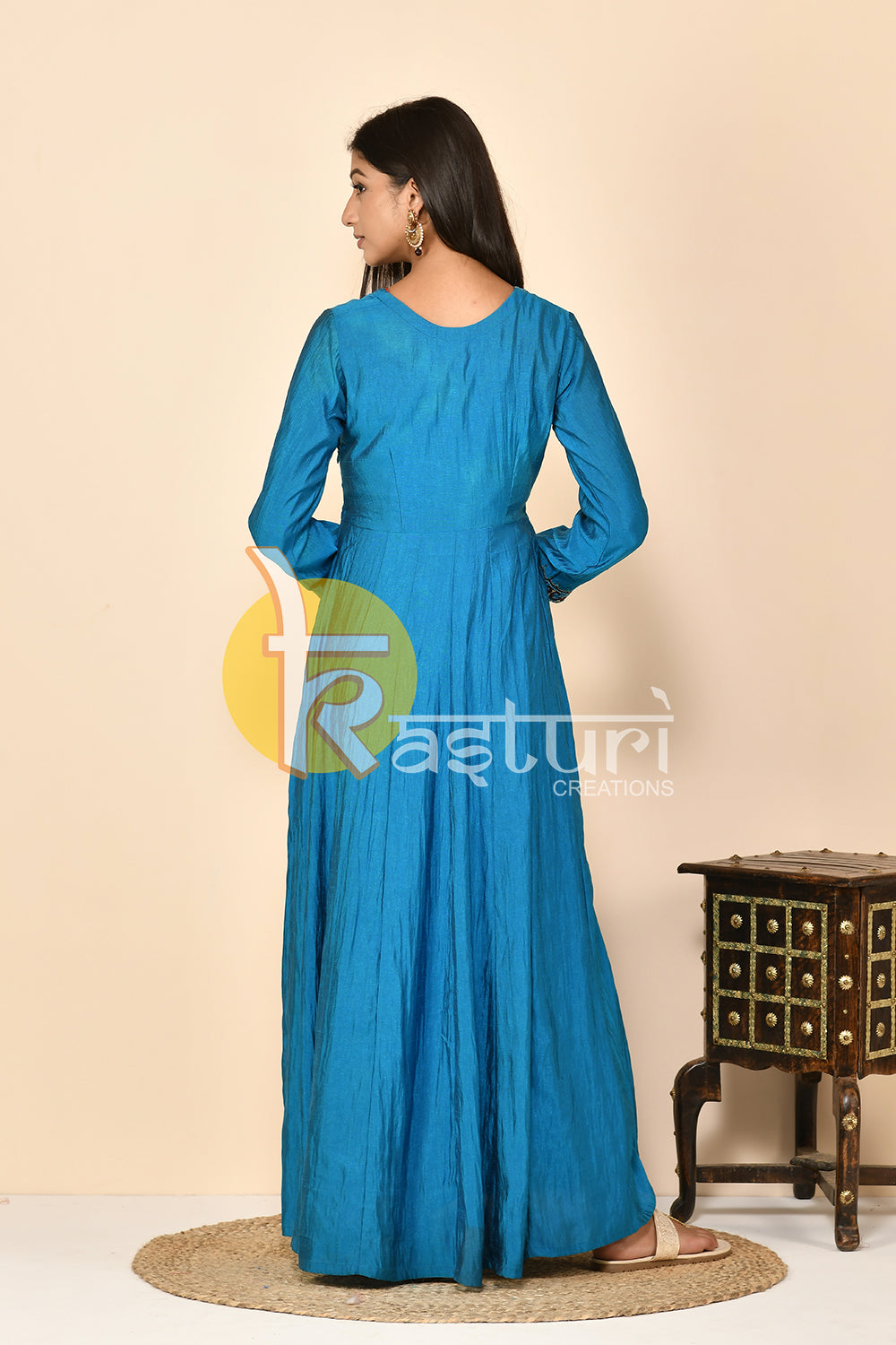 Blue silk anarkali kurta set with dupatta