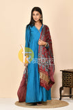 Blue silk anarkali kurta set with dupatta