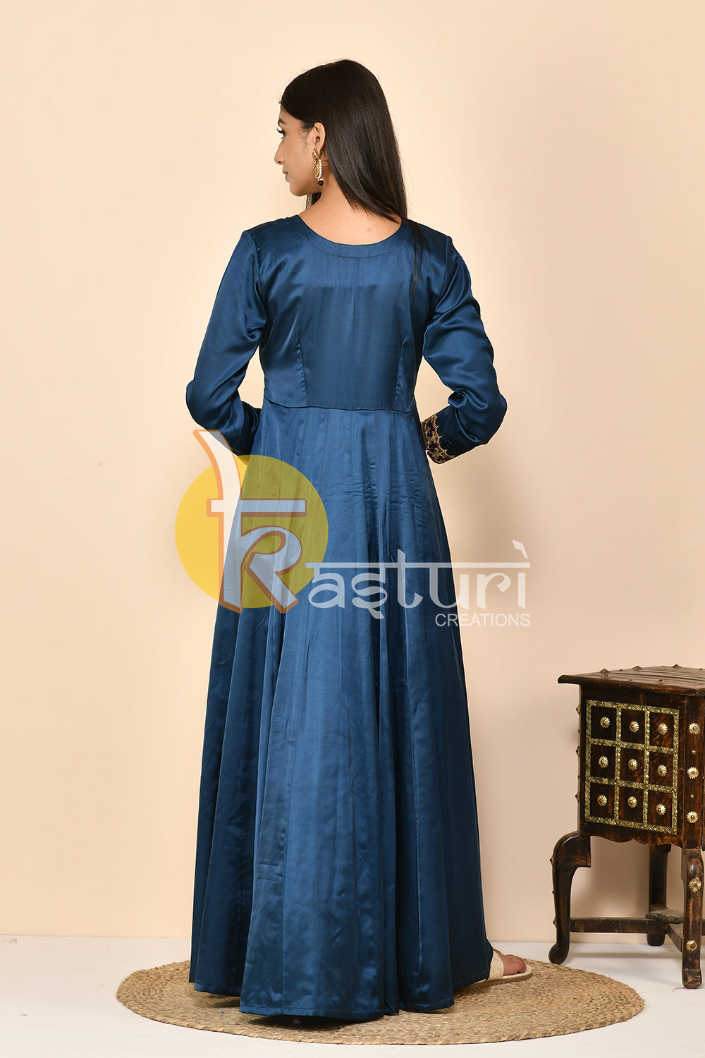 Navy blue silk anarkali kurta set with dupatta