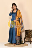 Navy blue silk anarkali kurta set with dupatta