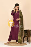 Purple silk long kurta with pant set