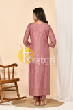 Mauve embroidered silk long kurta with pant set