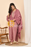 Mauve embroidered silk long kurta with pant set
