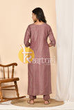 Onion embroidered silk long kurta with pant set