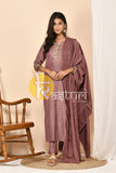 Onion embroidered silk long kurta with pant set