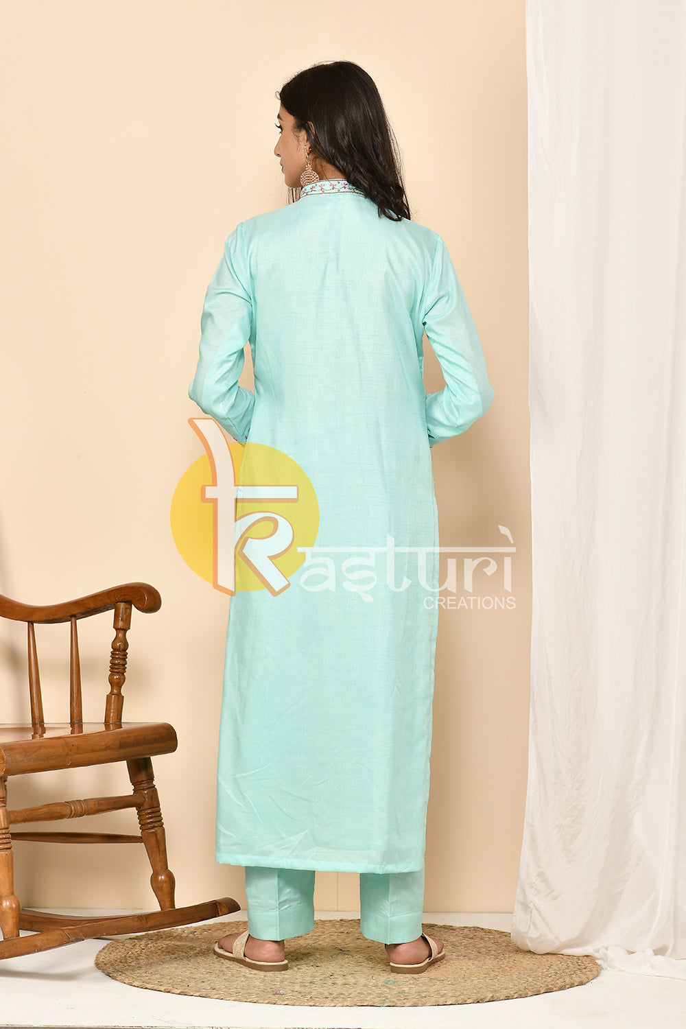 Light blue long kurta with pant set