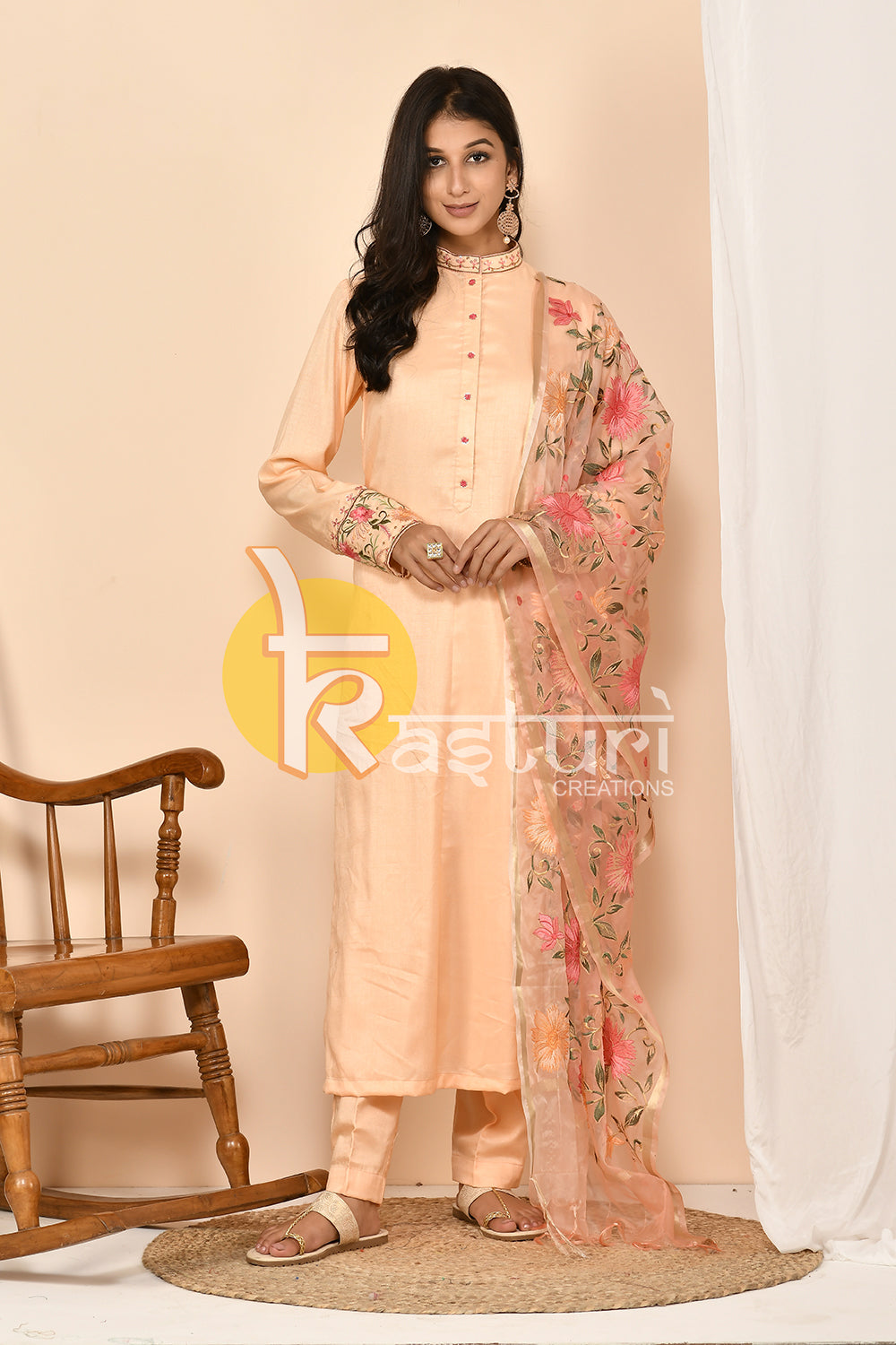 Peach long kurta with pant set