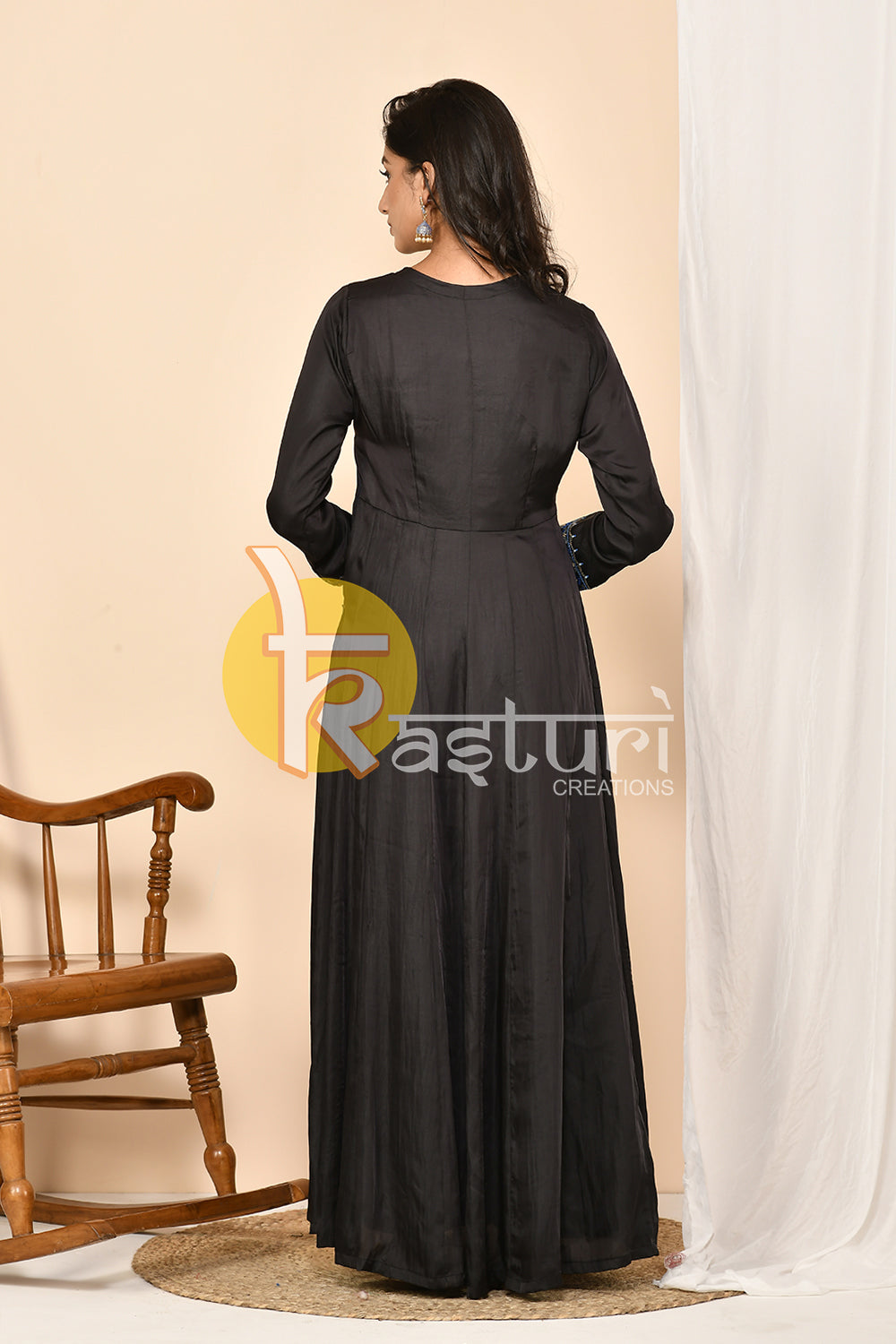 Black and blue silk anarkali kurta set with dupatta