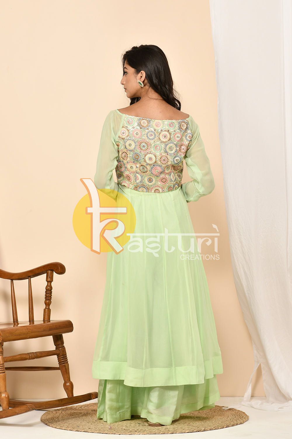 Green anarkali kurta with palazzo set