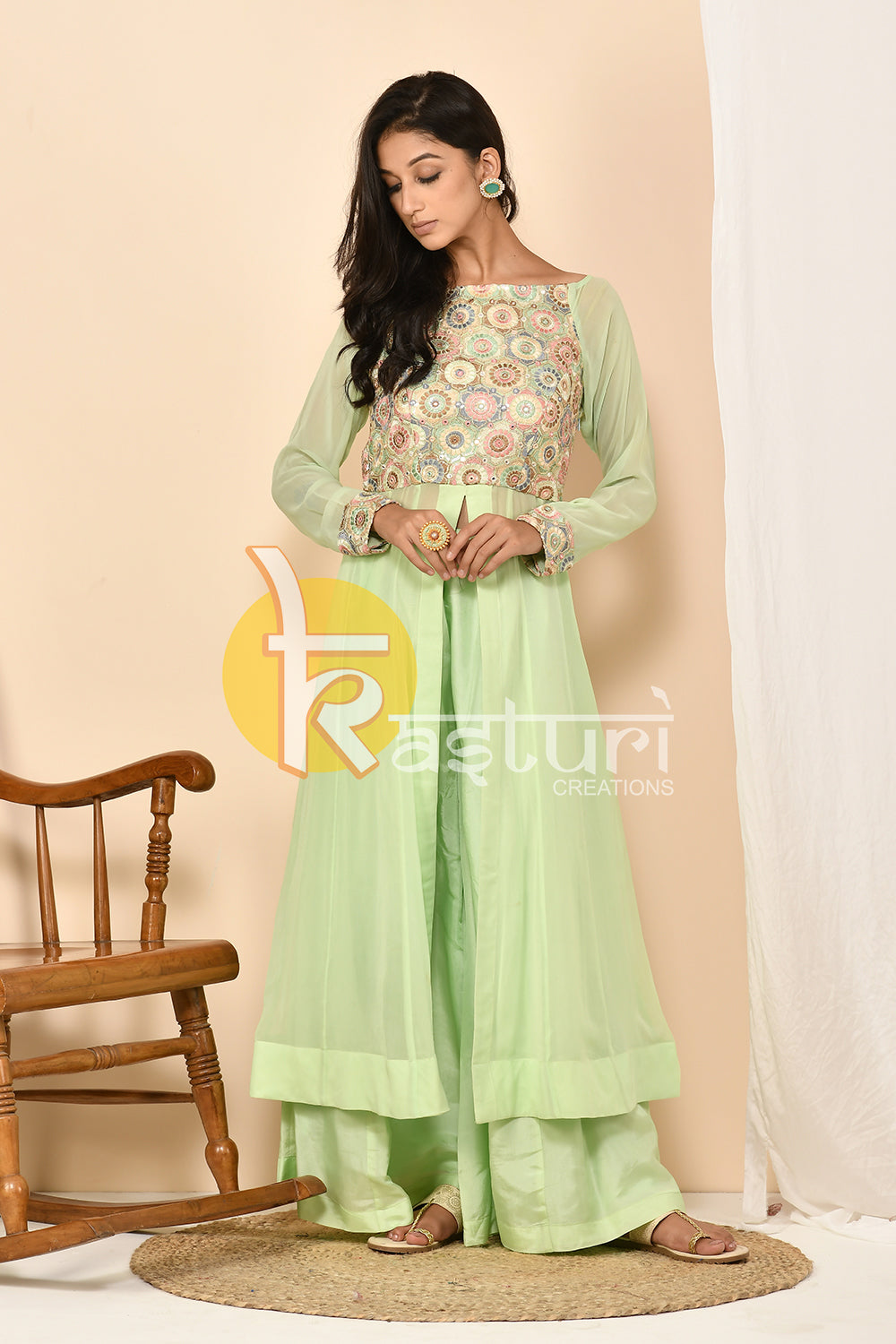 Green anarkali kurta with palazzo set
